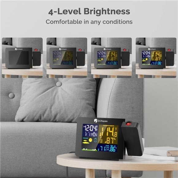 Projection Alarm Clock for Bedrooms with Indoor & Outdoor Temperature Display - Picture 4 of 5